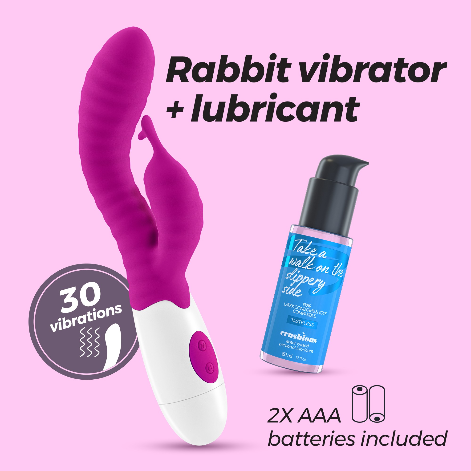 VIBRADOR COM ESTIMULADOR DE CLITÓRIS GUMMIE ROXO E LUBRIFICANTE À BASE DE ÁGUA INCLUÍDO CRUSHIOUS