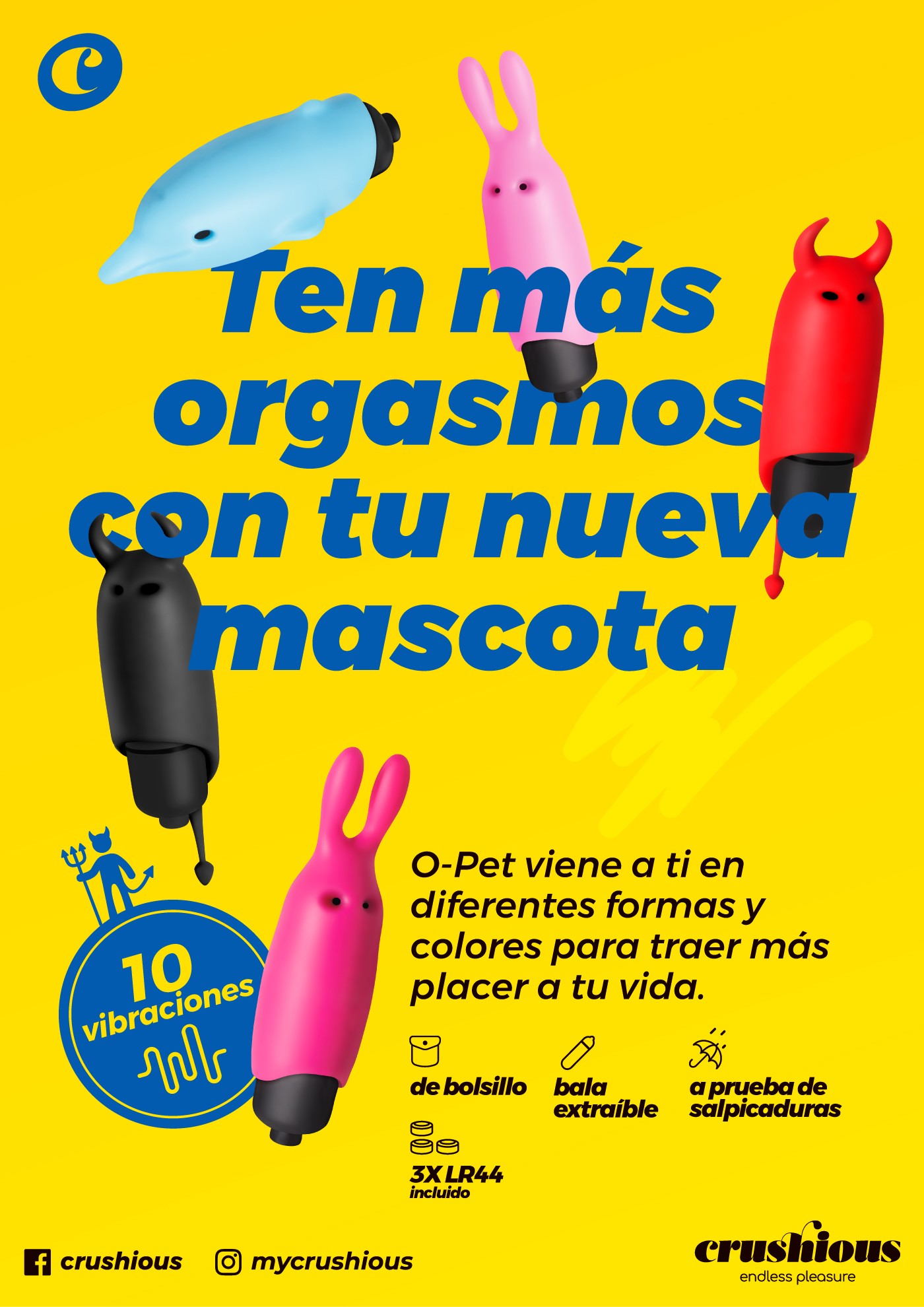 O-PET CONEJO CON BALA DE 10 VIBRACIONES ROSA CRUSHIOUS